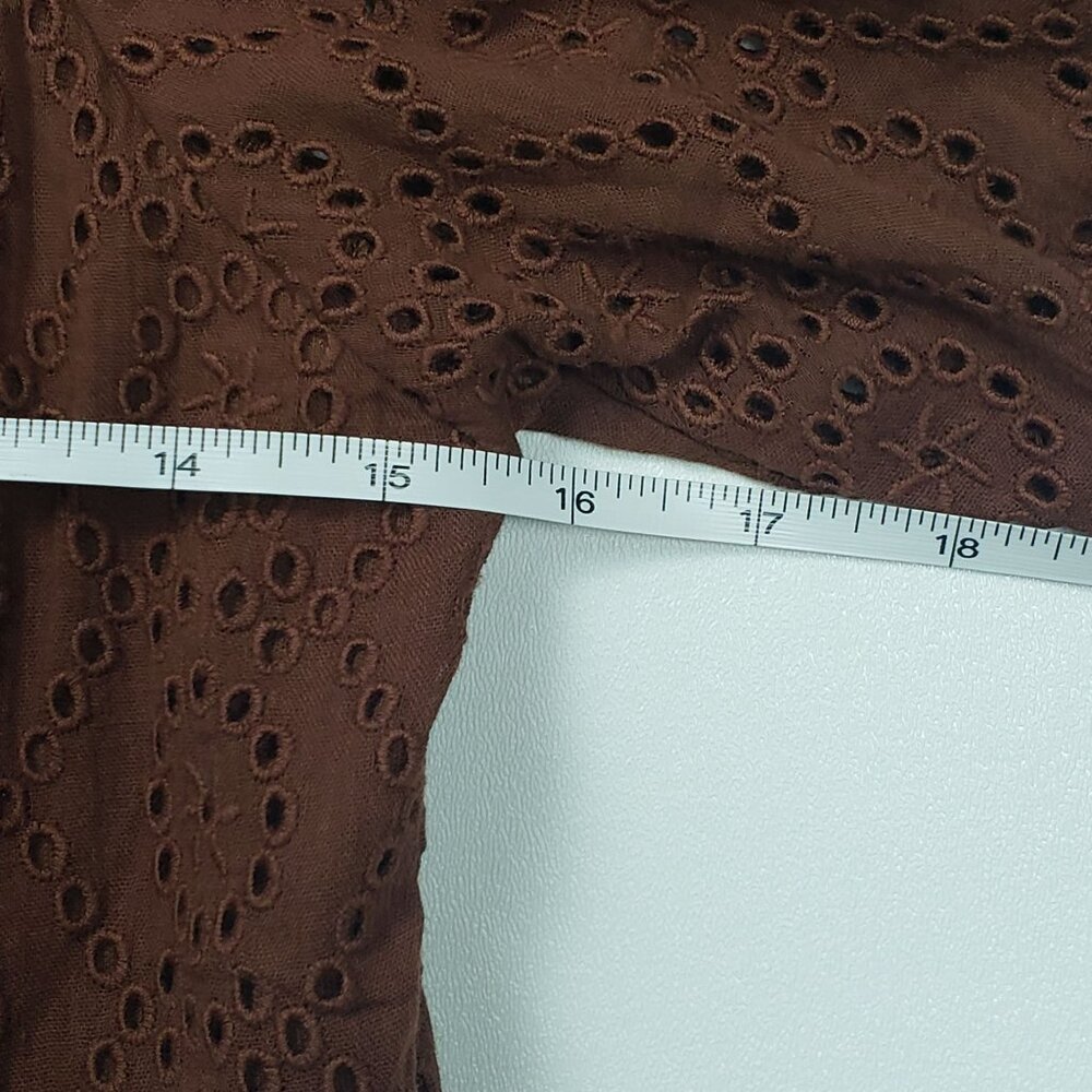 BOG Band Of The Free Eyelet Crop Top Women Medium Walnut Brown Boho Puff Sleeves - Picture 7 of 16